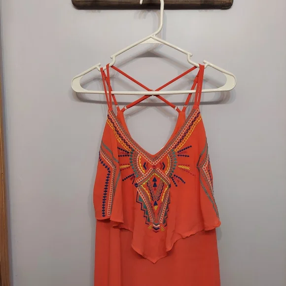 Boho flowy maxi dress embroidery criss cross back - Picture 8 of 9